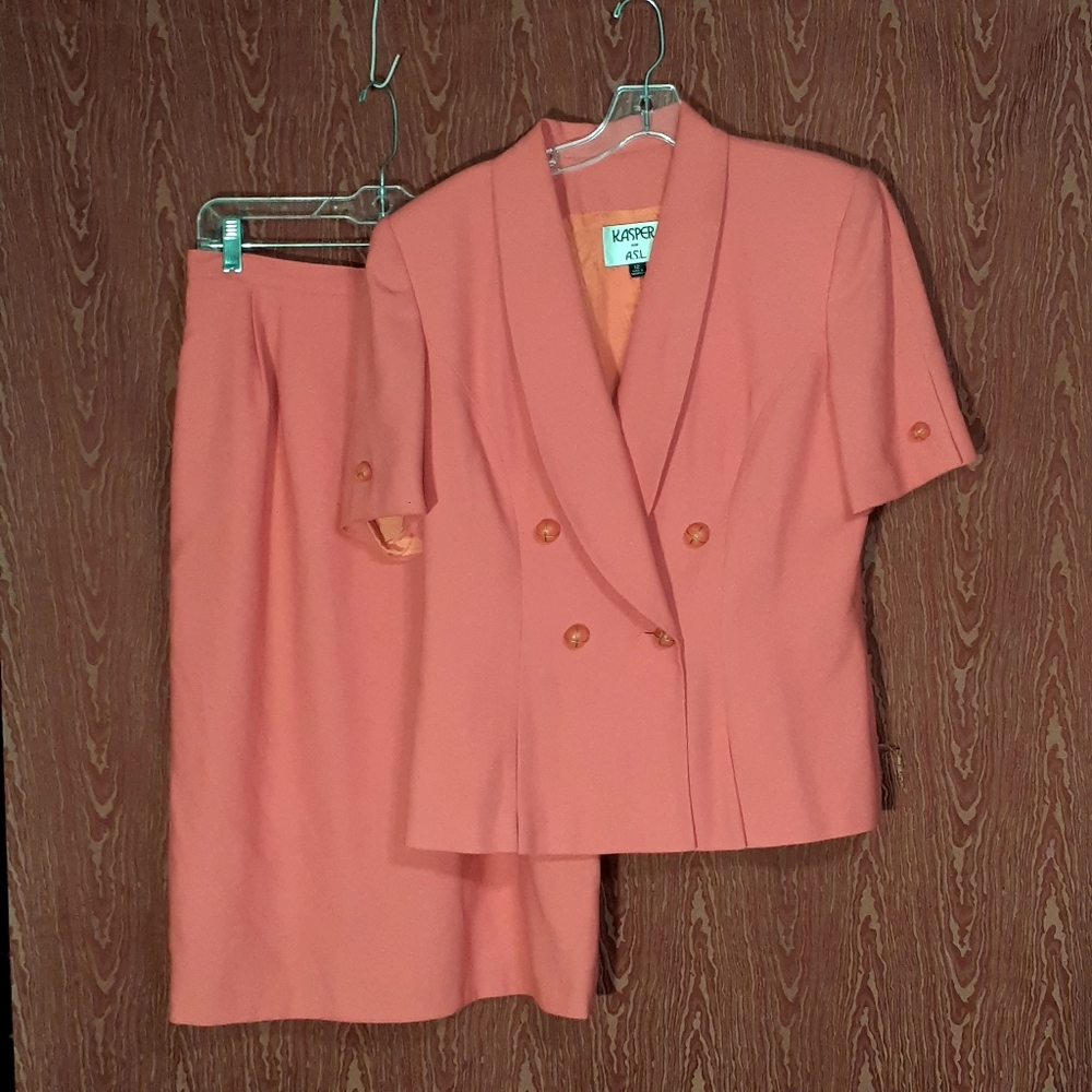 KASPER A.S.L 2 Piece Short Sleeve Skirt Suit Women's ORANGE Sz 12